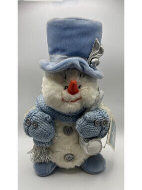 Snow Buddies Plush Snowman With Blue Hat Knit Scarf & Mittens Sparkling Accents